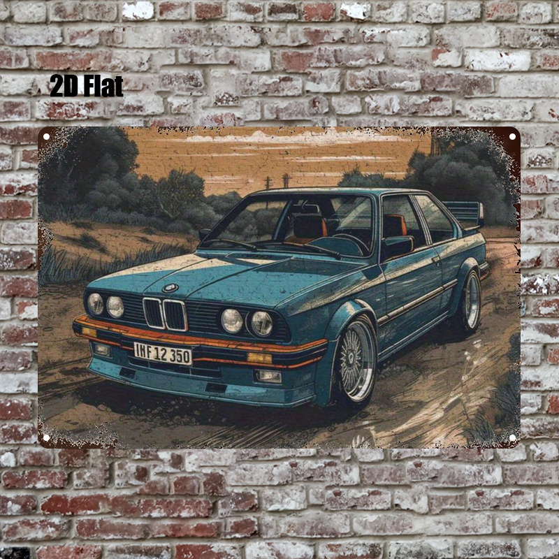 TEMU Panneau Métal Plat 2D, 1pc, Décoration d'Art Voiture Sport Rouge Vintage, 8X12 Pouces (20X30 Cm) Art Mural Rustique en Fer, Parfait pour Décorer