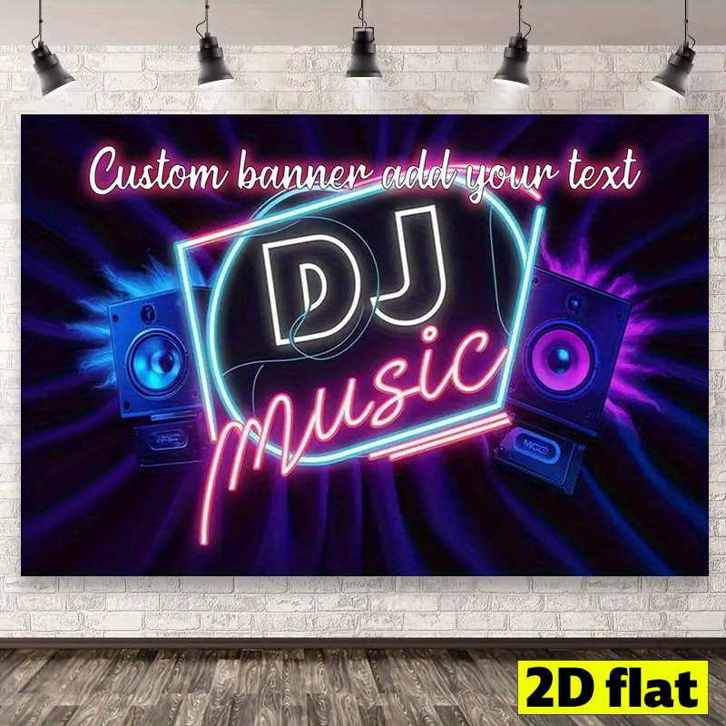 TEMU Toile de fond 2D plate à thème DJ personnalisée avec néon vibrantes, décoration murale DIY pour anniversaires et fêtes ; pas d'électricité