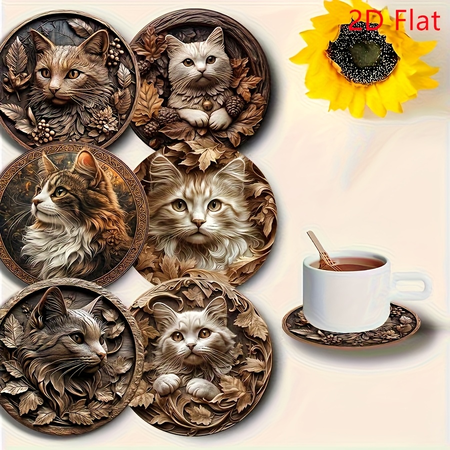 TEMU Set Of 6 Wooden Coasters In A , Suitable For Kitchen, Living Room, And Dining Table Decor—heat-resistant And Durable, Featuring A 2d Flat Design