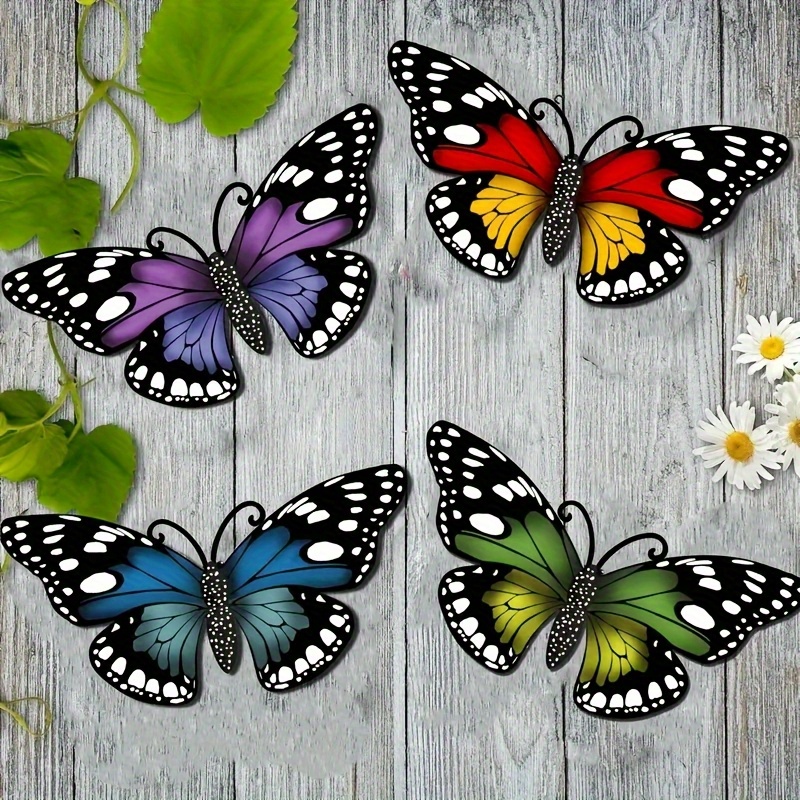 TEMU 2d Flat - 2d Plane 4pcs Acrylic Wall Decor - Vibrant Colors (purple/blue/red/black) - Outdoor Indoor Hanging Garden, Courtyard, Fence, Living