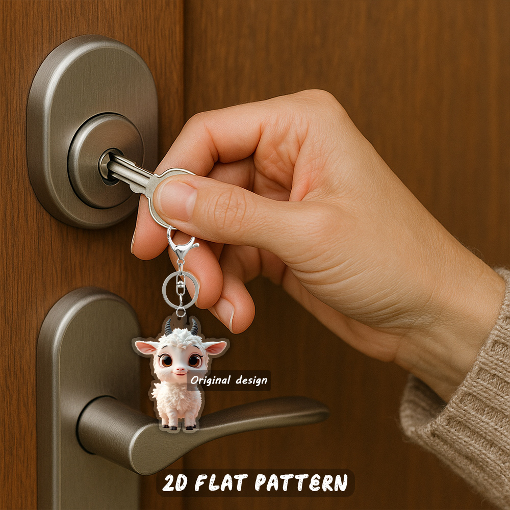 TEMU 2d Flat, 1pc 2d Flat Acrylic Keychain 5cm/ 1.97in Unique Shape Pendant, 3.15-inch, Adorable 3d Goat Character - Charming Cartoon-style With Big