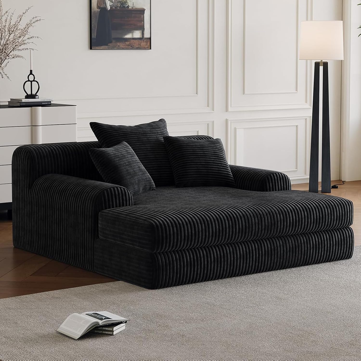 Large Indoor Chaise Lounge Chair, Cozy Upholstered Sofa Bed With Cushions, Deep Corduroy Couch, Ideal For And Bedrooms, No Assembly Needed