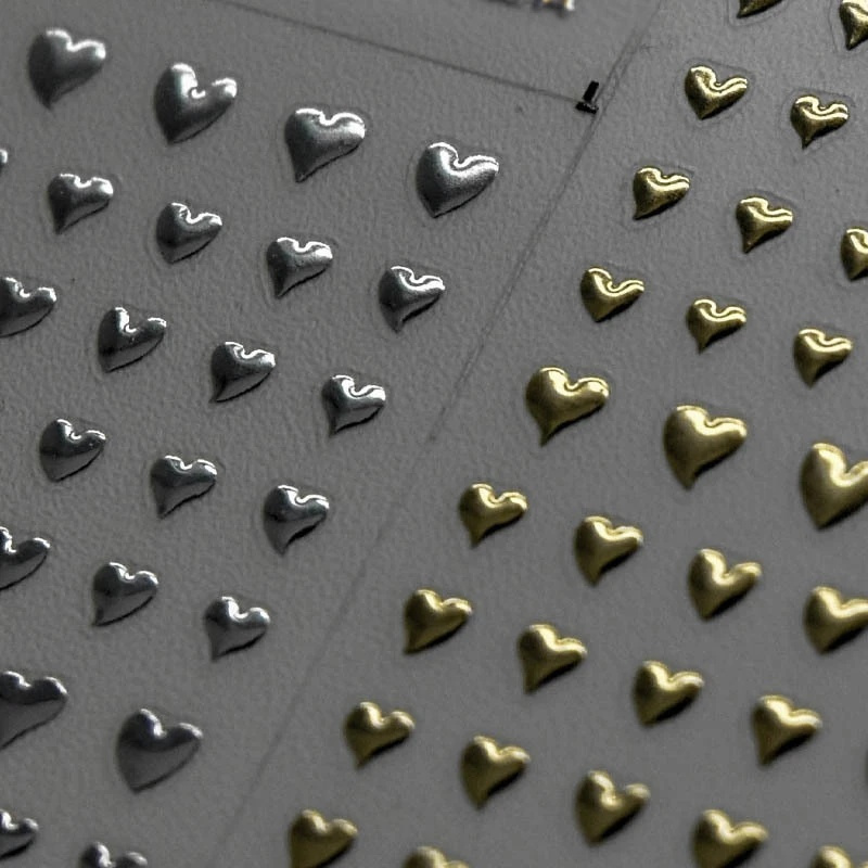 2pcs Heart-shaped Golden And Silvery Retro 3d Nail Stickers With Heart Decals