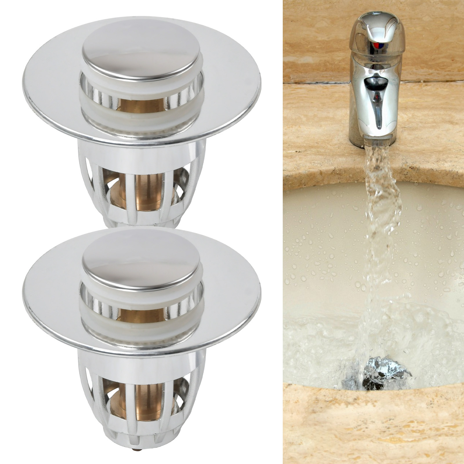 2pcs Universal Bathroom Sink Plug Stopper Bounce Up Drain Filter