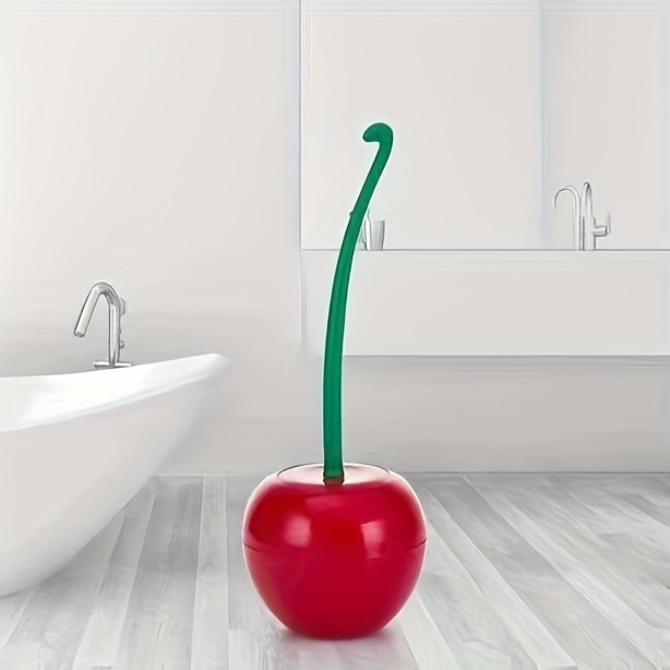 a set of   cherry shaped plastic toilet brush and its bracket creative bathroom cleaning tools details 6