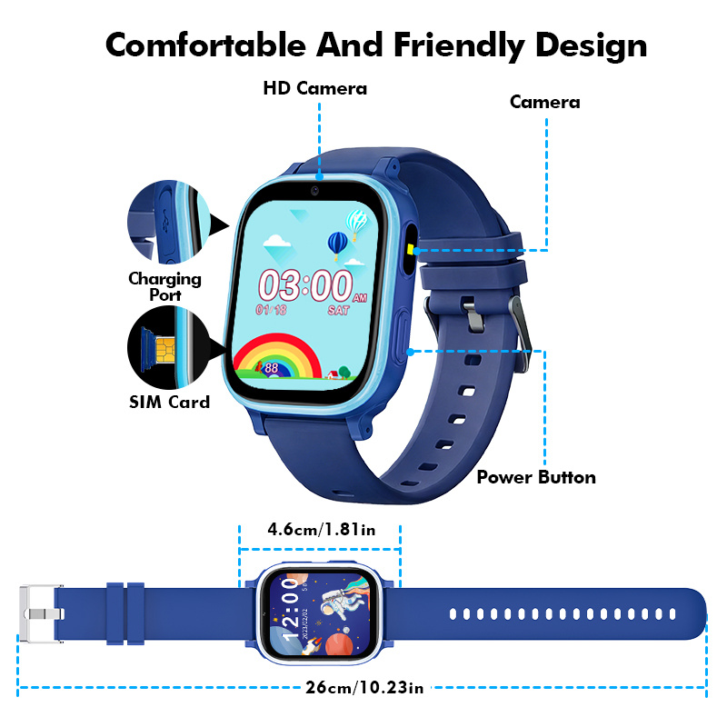 Smartwatch, Smartwatch Telefoon voor Meisjes Jongens met SOS Oproep, 4.65 cm HD Smartwatch Kinder Fitness Tracker Jongen Meisje 31 Spelletjes Camera Stappenteller Wekker Kerst- en Verjaardagscadeaus