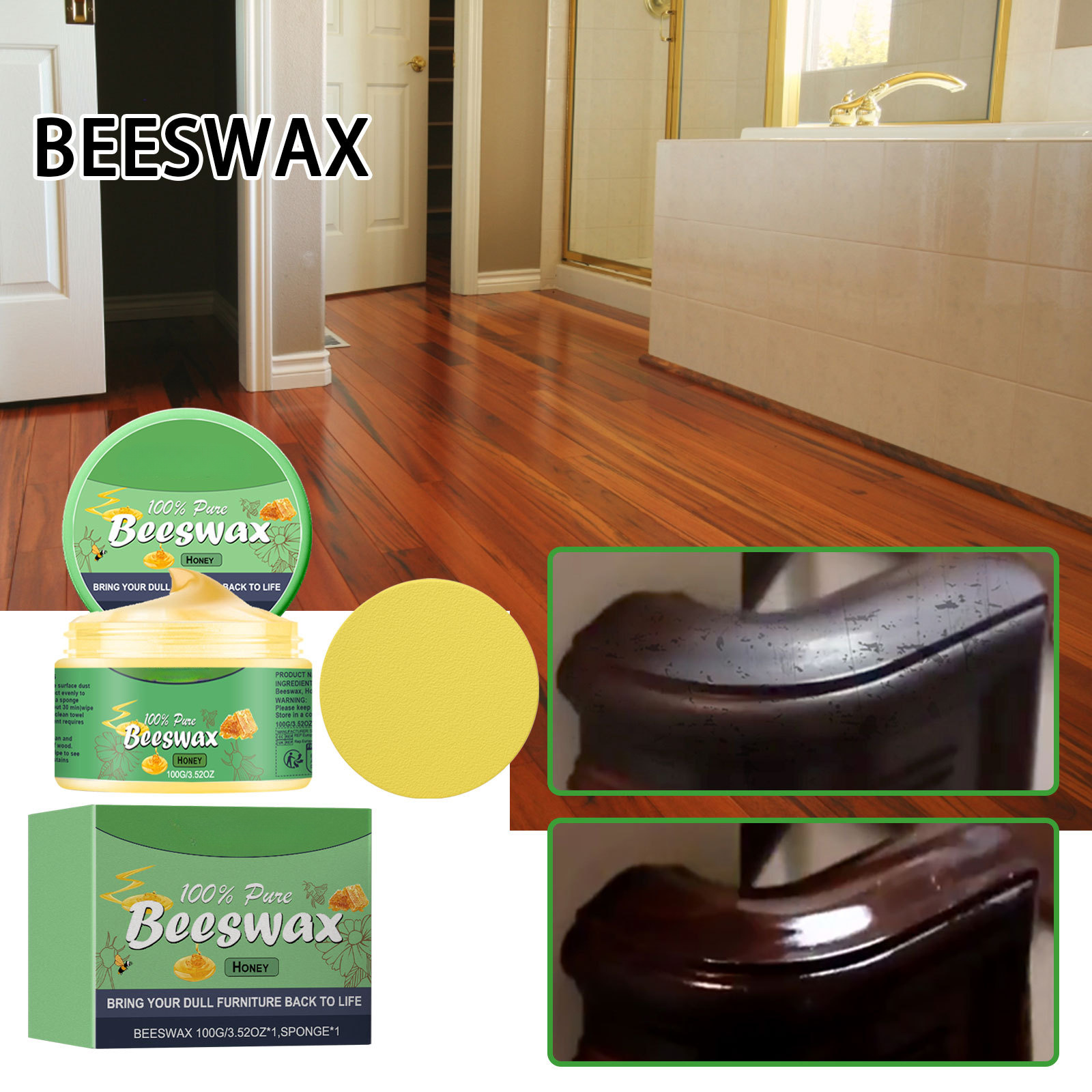 1pc beeswax wood scratch repair kit 100g restores brightens floors furniture natural beeswax with honeycomb design container easy to apply for home care color polishing wooden floor scratch repair details 1