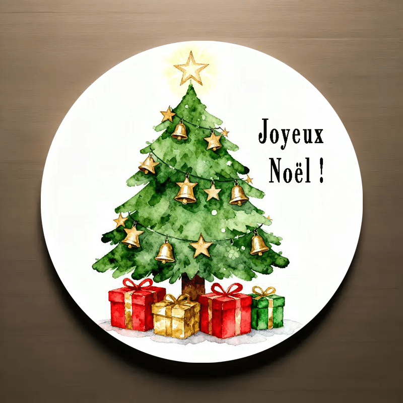 TEMU 160 autocollants de Noël français en rouleau - Étiquettes rondes " Noël !" avec mini sapin et français pour emballage cadeaux, cartes,