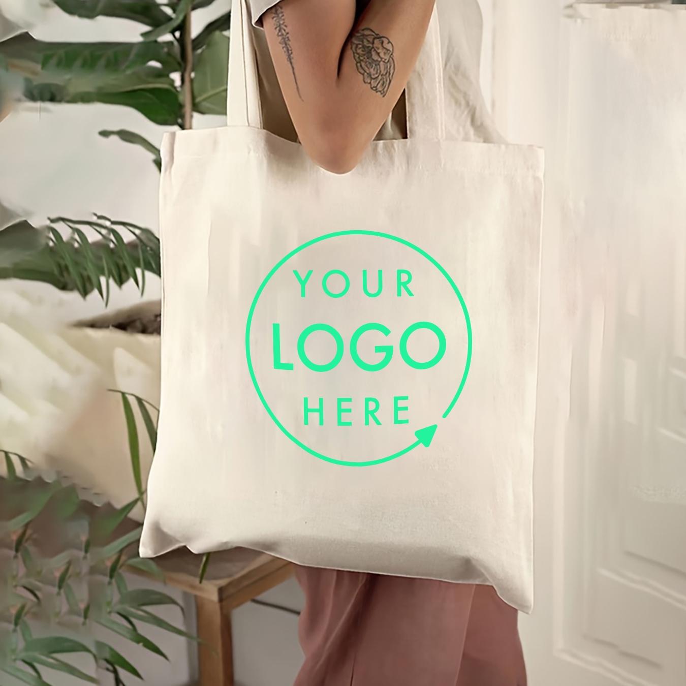10 Custom Logo/Text White Canvas Tote Bags, Heavy-Duty