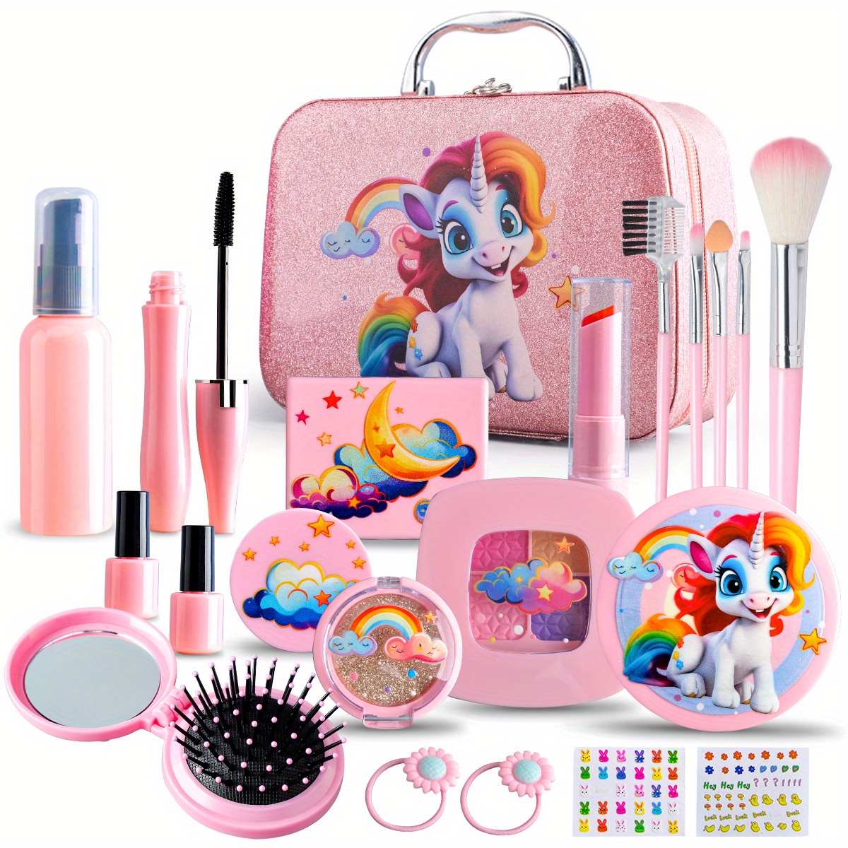 kids   makeup kit with case plastic role play cosmetic set for girls non edible toy beauty tools dress up travel bag ideal gift for birthday christmas halloween    