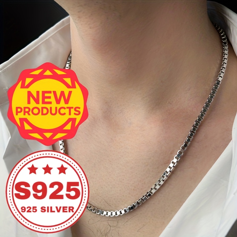 Image of Pure Sterling Silver 4mm Box Necklace, Suitable For Men And Women, Sizes , Perfect For Valentine's Day, Mother's Day, Birthday Party Gifts For Him/her/girlfriend