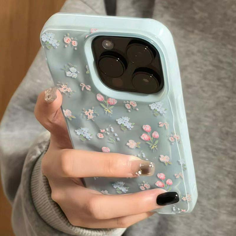 TEMU Cute And Creative Tpu Cover For Iphone Models 11 To 17, Featuring A Korean- With Small Flowers And A Textured Fold, Phone Covers, Case