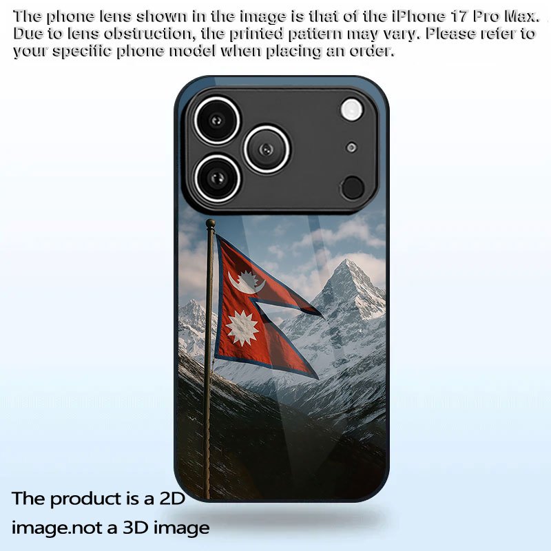 TEMU Phone Case: Nepal Flag Pattern 2d Printing, New Tempered Glass Phone Case Suitable For Iphone 17, 16, 15, 14, 13, 12, 11, Xs Max, Xr, X, 8, 7,