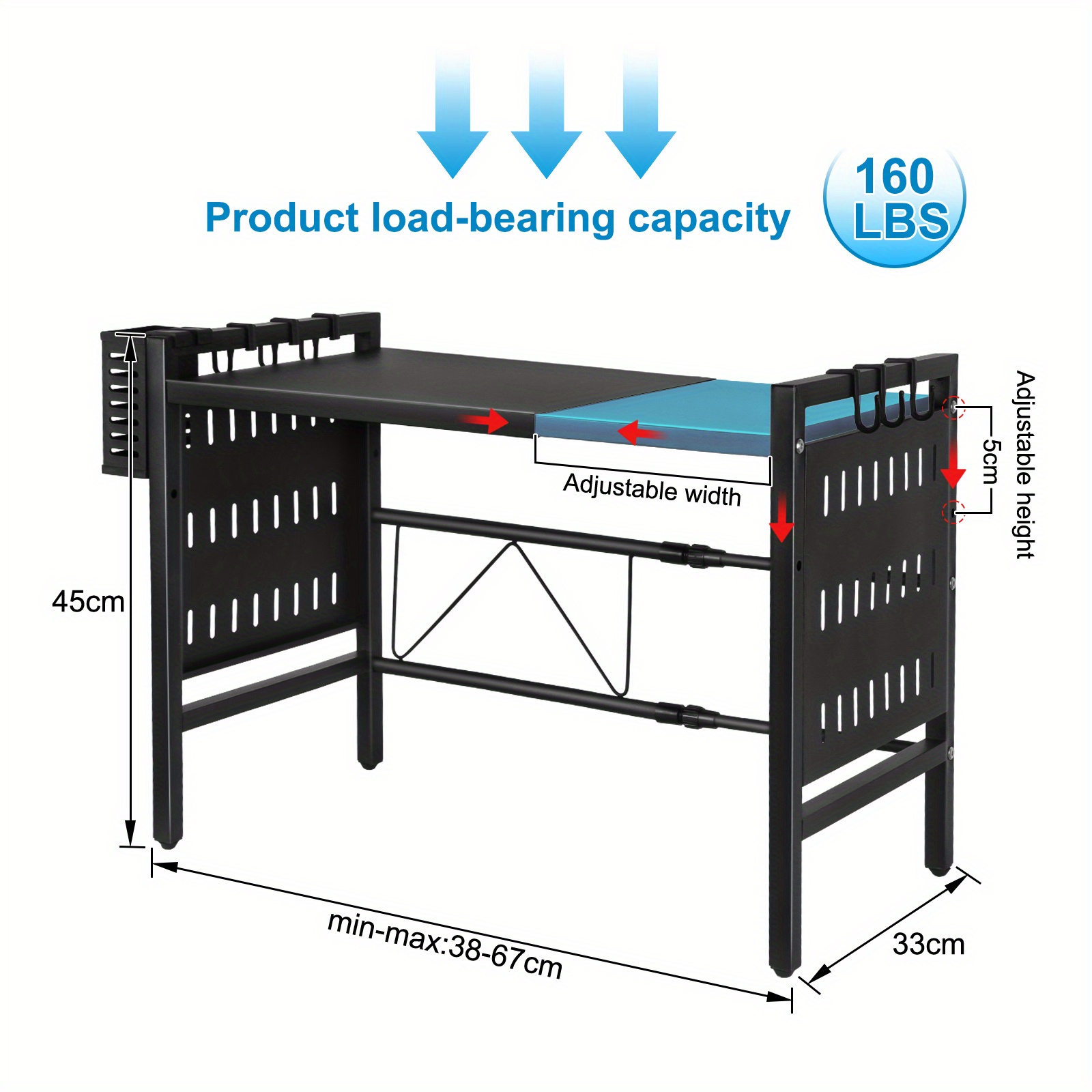 TEMU Multifunctional Single Tier Kitchen Microwave Oven Shelf, Microwave Oven Rack, Multifunctional Storage, 42-68*36*46cm, Black.