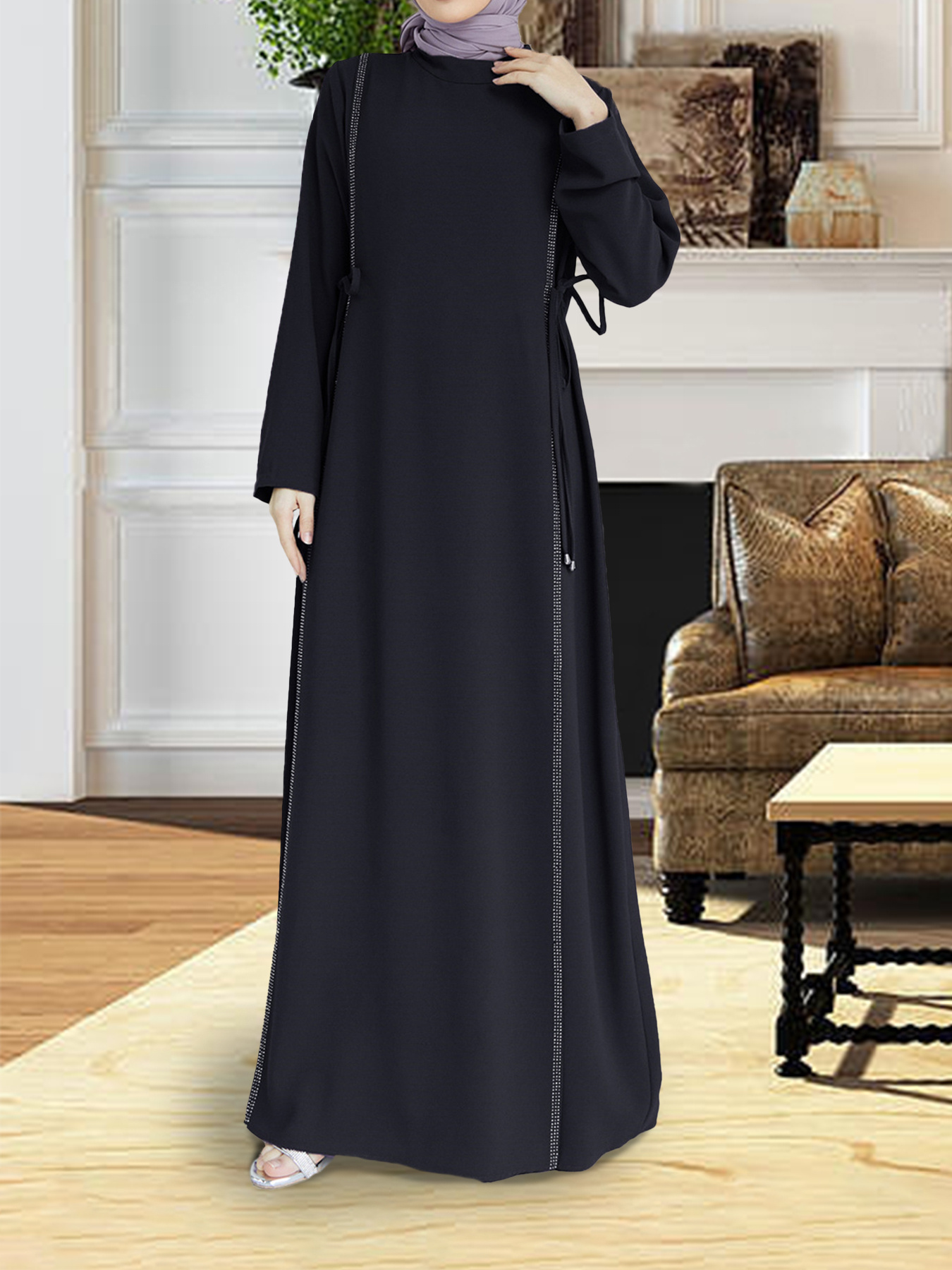 green emerald velvet dress Modest Muslim Woman's Empire Waist Shimmery Tulle Dress - 36229 main image 0