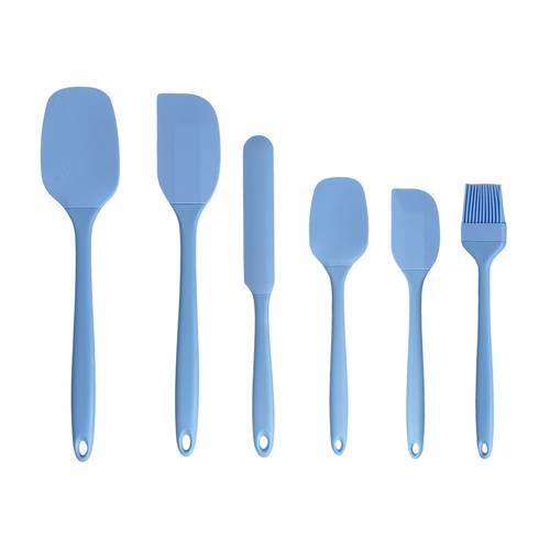6 piece food grade silicone spatula set non stick coating protects non stick pans soft spatula basting brush butter knife and scraper spoon high and low temperature resistant easy to resistant and non slip handle