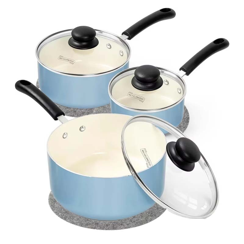 Juego de 3 piezas de ollas para salsa antiadherentes con divisor de plato de fieltro | Adecuado para revestimiento de cerámica con tapa, juego de sartén pequeña con mango aislante, olla de inducción, cuenco grueso de fieltro y almohadilla divisora absorbente para platos - Imagen 6