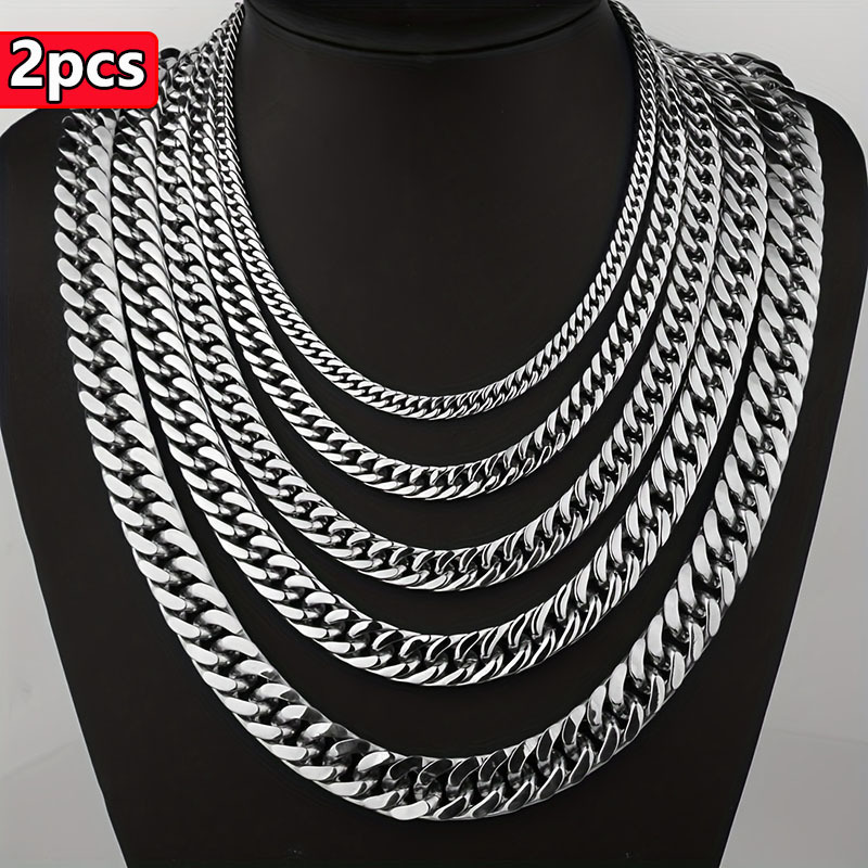 TEMU 2pcs Stainless Steel Necklaces, Men's Necklaces, Men's Accessories, Necklaces, Women's Necklaces, Necklace Sets, , Father's Day, Mother's Day,