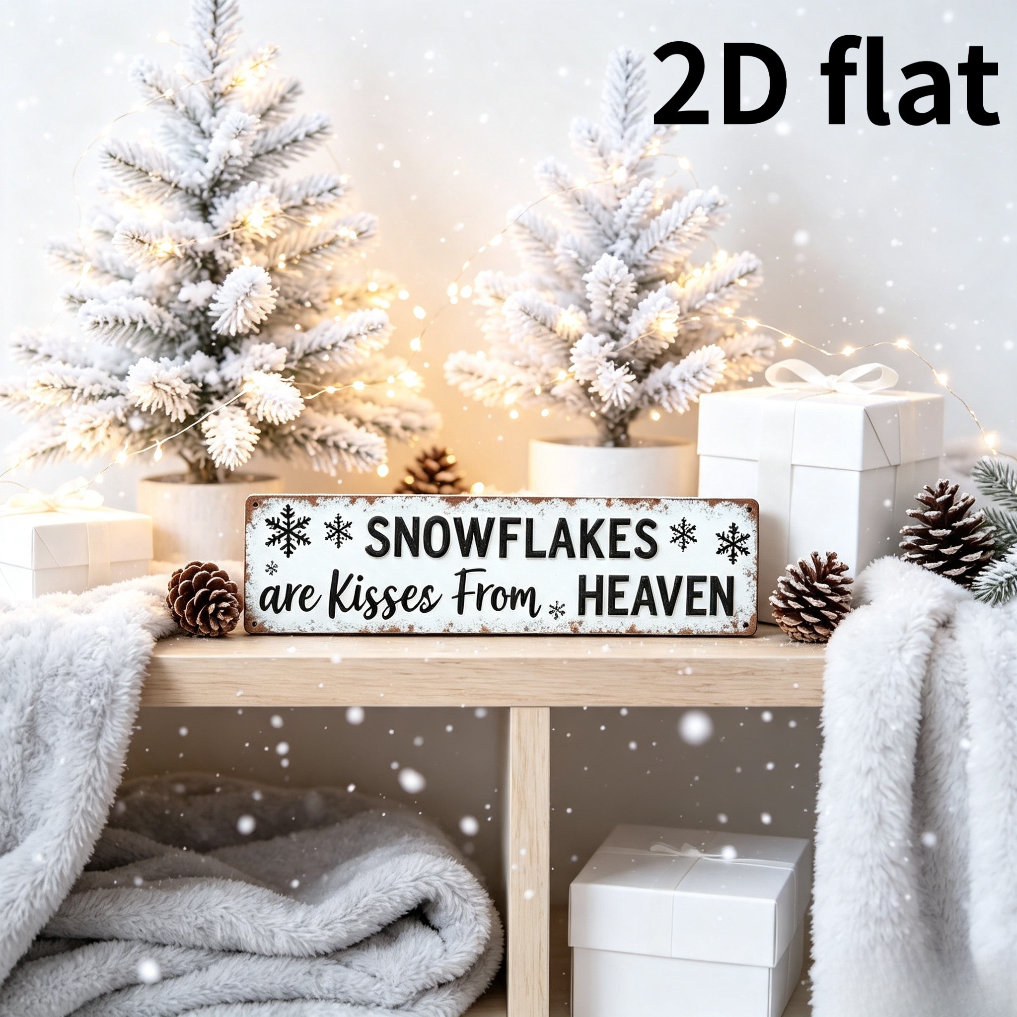 TEMU 2d Flat, 2d Flat Plane, 1pc Vintage "snowflakes Are From Heaven" Wall Decor - Large Rustic Farmhouse Winter Decoration With Snowflake And Star