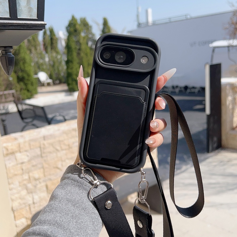 TEMU Phone Case - Minimalist Fashionable Solid Color Business Card Holder Body Shoulder Strap Mobile Phone Case For Pixel 7 8 Xl Full Cover Anti-fall