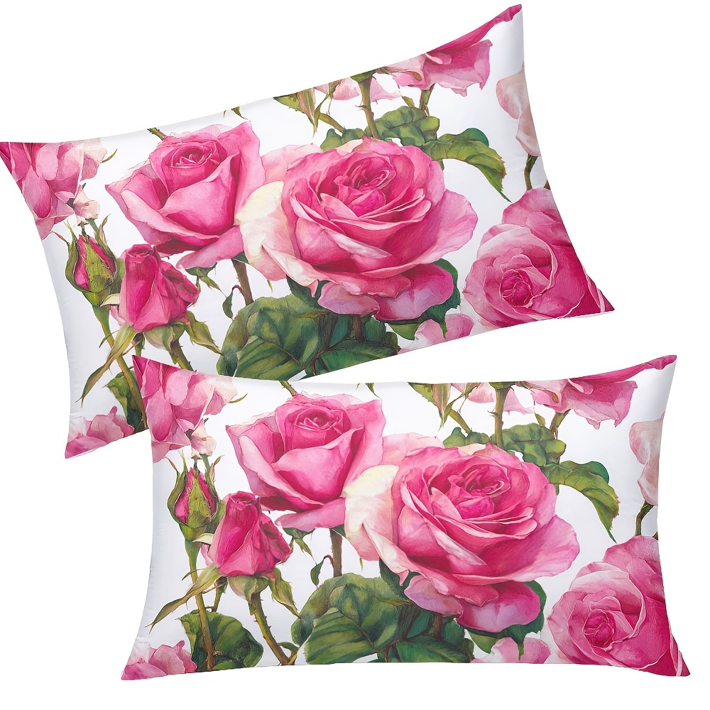 TEMU 2d Flat 2pcs Rose Pillowcases, Light Luxury Elegant Bedroom Living Room Sofa Throw Pillow Covers, Suitable For Room Porch Decoration,