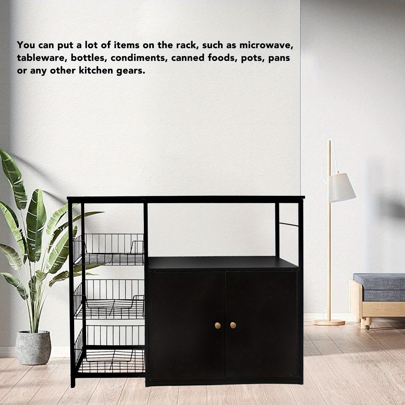 Kitchen Storage Cabinet Multifunctional Floor Standing Sideboard Cabinet Microwave Shelf Organizer Rack Pot Storage For Dining Room Living Room