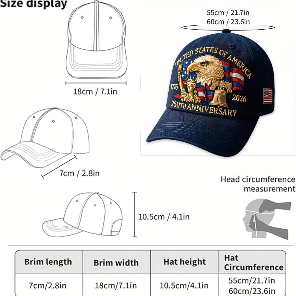 250Th Anniversary American Patriotic Baseball Hat - Independence Day Cap, Comfortable for All Seasons, Unisex, Perfect for Celebrating Independence Day, Great for Police Officers And Patriots - A Wonderful Gift, Holiday Gear, Flag-Themed Cap