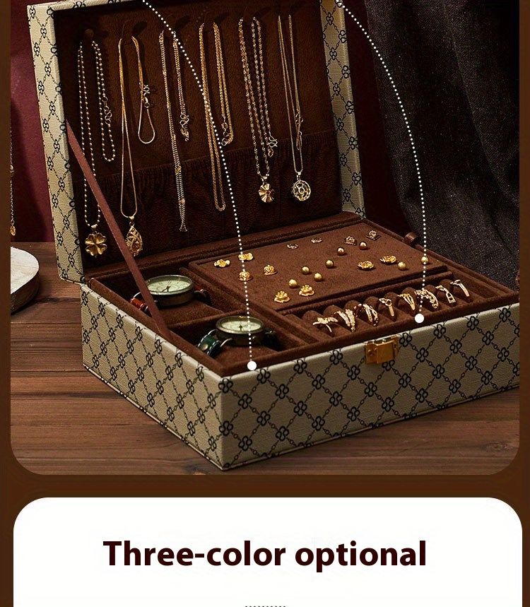 classic jewelry box with lock 4 season multi layer rectangular desktop organizer for earrings necklaces rings watches versatile accessory storage case   release jewelry boxes Product details 12