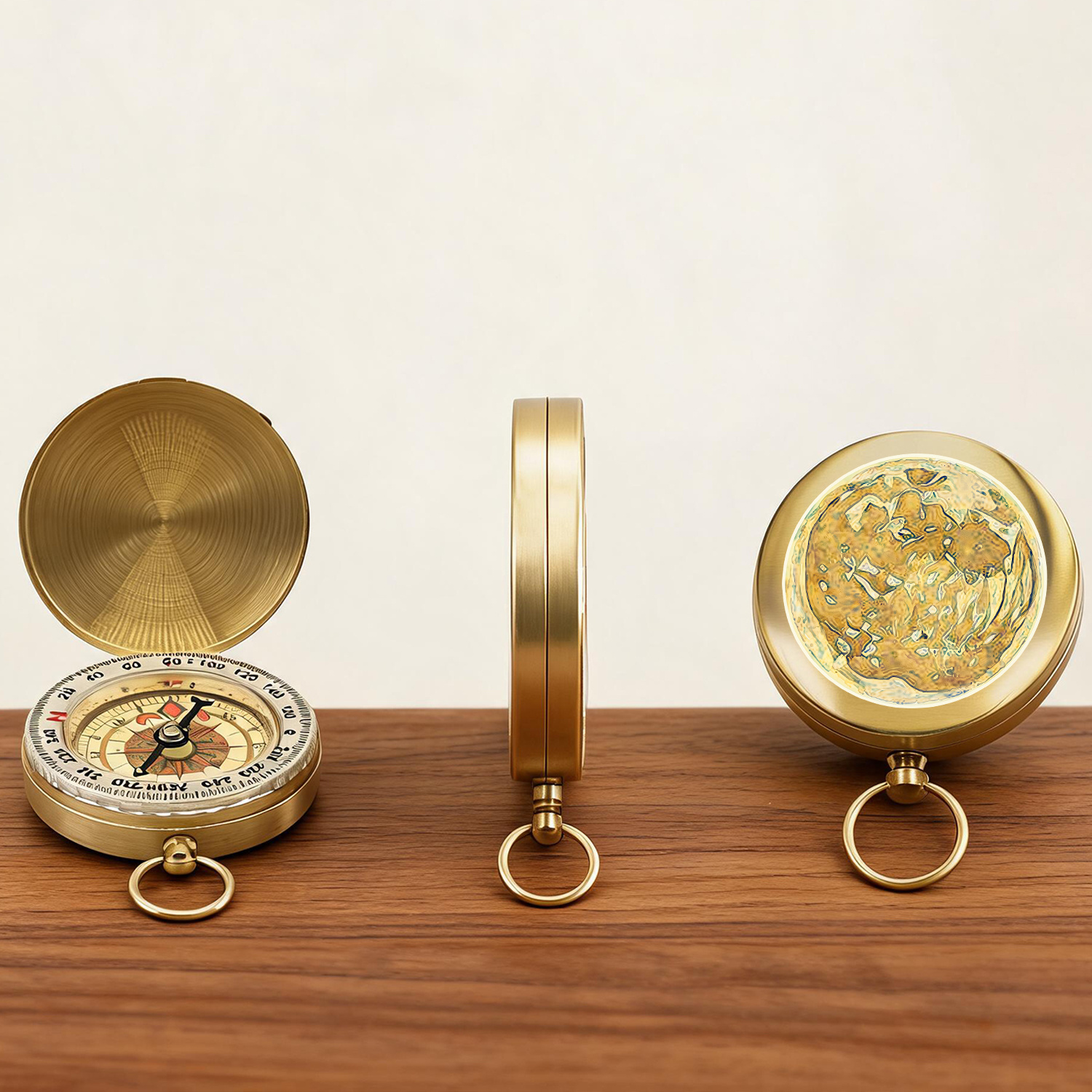 1 pancake vintage pure copper flip cover pocket compass waterproof mini portable compass with key ring for camping hiking climbing travel survival outdoor navigation tool Product details 5