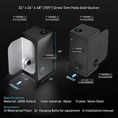 2x2 grow tent 24x24x48 indoor plants growing with accessories complete kit hydroponic growing system with hangers trellis netting shear timer humidity monitor