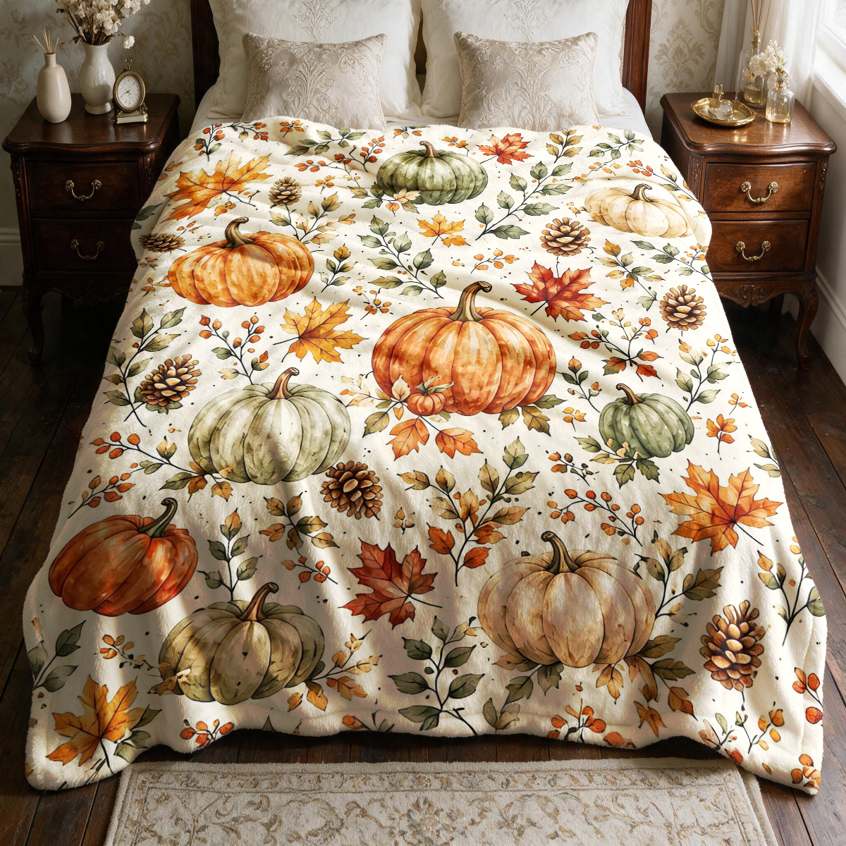 TEMU 1pc Autumn Maple Leaf Pumpkin Themed Flannel Blanket - Large Size, Soft, Lightweight, And Warm, Suitable For - Perfect For Bed, Sofa, Office,
