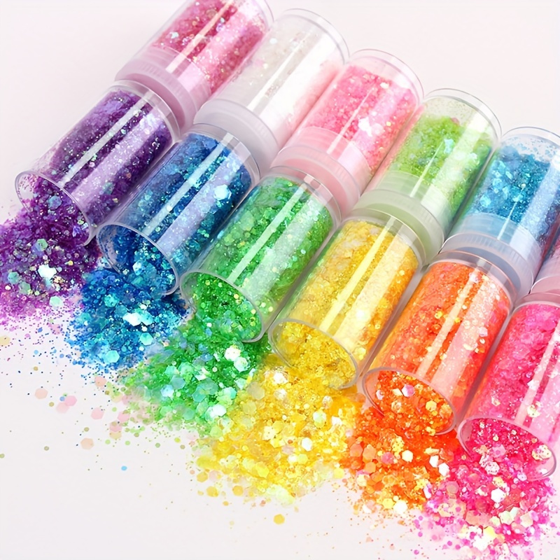 32pcs Vibrant Rainbow Glitter Mix - Coarse And Fine Glitter Flakes for Makeup, Body, Hair, Nails And Resin Art - Multi-Colored Iridescent Flakes in 3 Sizes, Perfect for Eyes, Face And Body Glitter