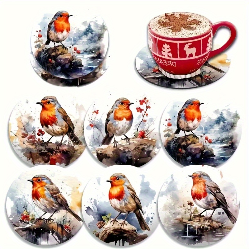 TEMU Set Of 6 Wooden Coasters Featuring A Watercolor , Durable Desktop Protectors Suitable For Kitchens, Living Rooms, And Patios, Making Them An