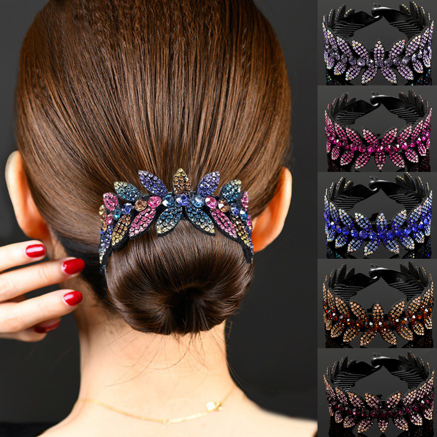 Large Rhinestone Leaf Hair Bun Clip for Elegant Styling