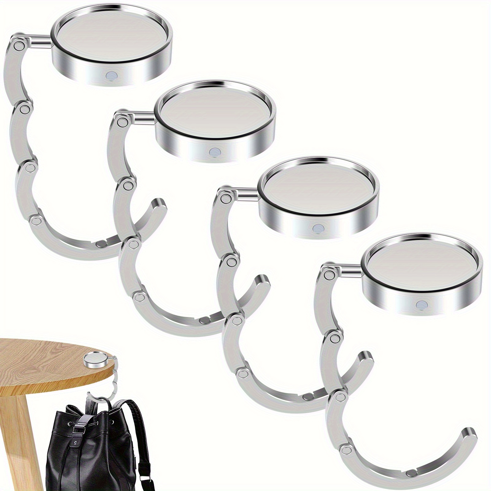 E-shop 4 Stück Metall-Handtaschenhaken, faltbar, , rutschfest, vielseitig, für Tische und Geldbörsenhalter