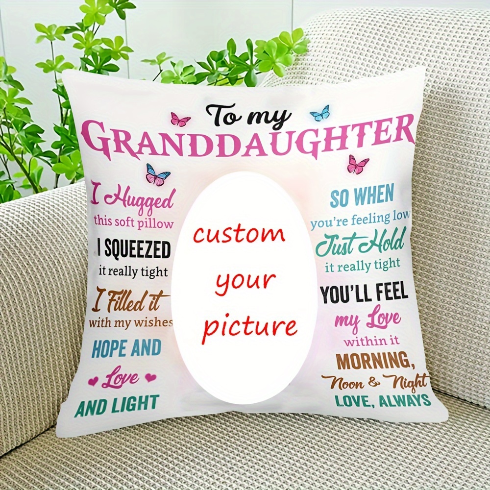 TEMU Customizable Granddaughter Love Photo/text Pillow Case - Name/photo Display Suitable For Decor, Zip Closure, Machine Washable Short Plush Cover,