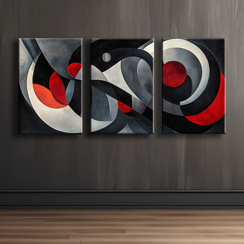 

Luxurious 3pcs Abstract Canvas Set, 12x18 Inches - Black, Gray, Red | Home, Office, Living Room Decor, Room Decor