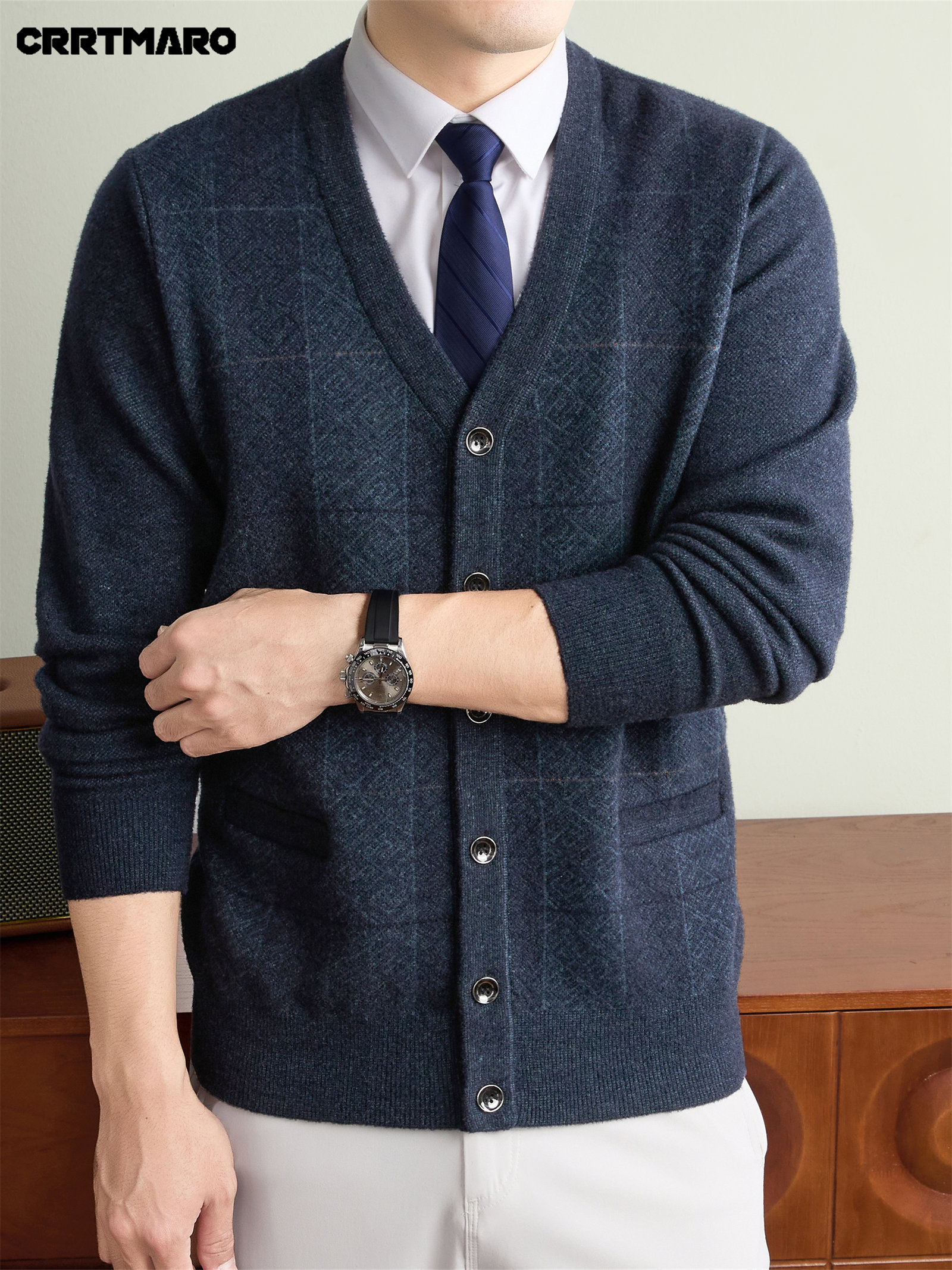 Men'S Thick V-Neck Knit Cardigan, Warm Casual Layering Top for Fall And Winter