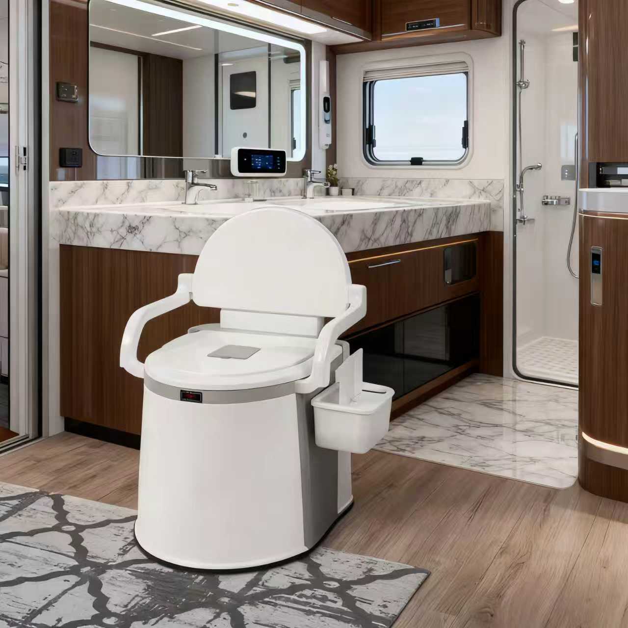 365-Day Use for Day and Night, Warm Winter Christmas New Year Portable Floor-Standing Toilet with Backrest and Armrests, ABS Material with Detachable Inner Bucket, Easy-to-Clean Design, Suitable for Elderly, Pregnant Women, and Post-Surgery Patients