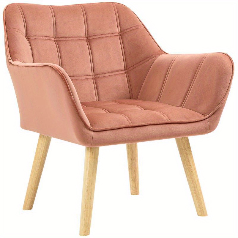 Scandinavian Modern Plush Velvet Armchair with   Legs - Soft Pink (Other colors  ) - Luxurious Living Room Accent Chair, Cushioned Seat & Backrest - Space-Saving Design for Small Spaces -   & - Ideal for Reading Nook or Lounge - Scandinavian Style Upholstered Furniture