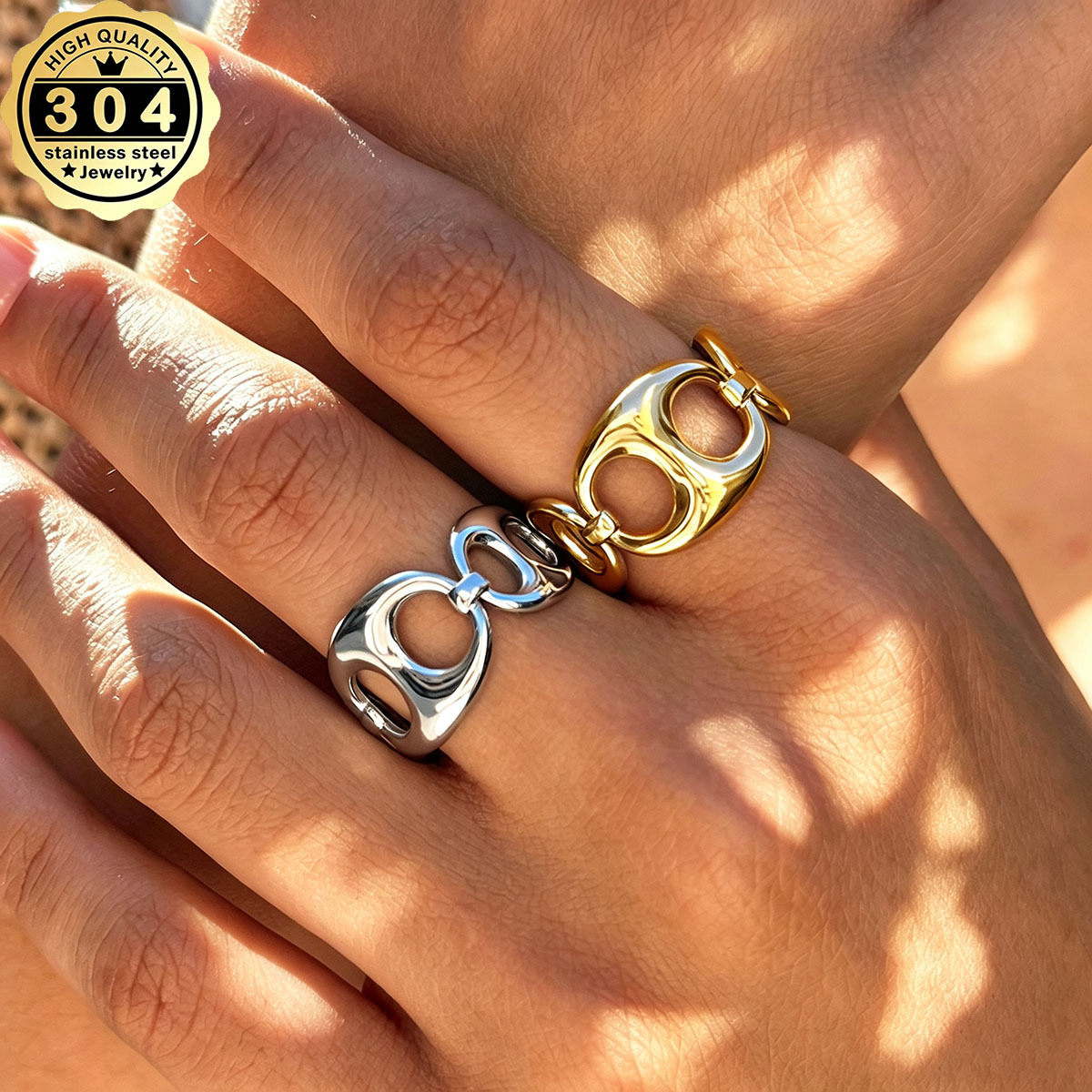 Women's 18K Gold Plated Hollowed-out Pig Nose Chain Ring