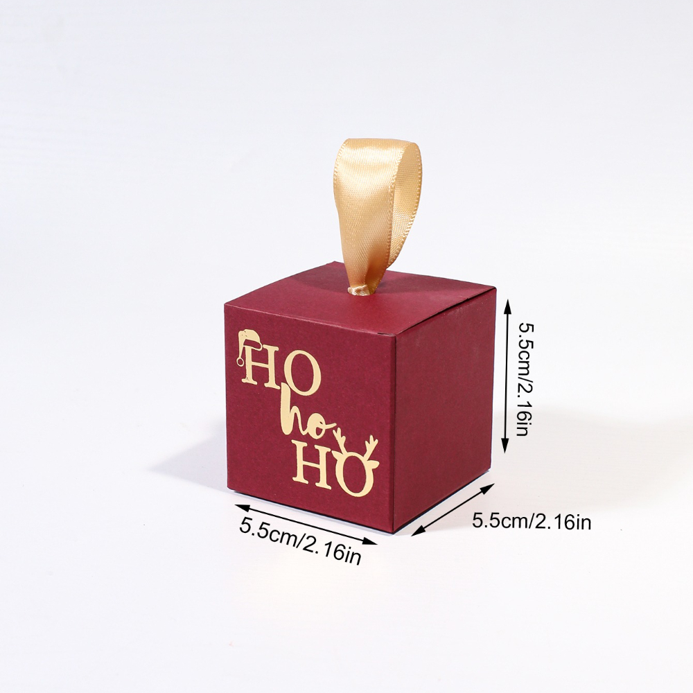 TEMU 10pcs Christmas Cube Favor Boxes With Ho Print, Ribbon Handle, Candy Treat Boxes For Tree Hanging