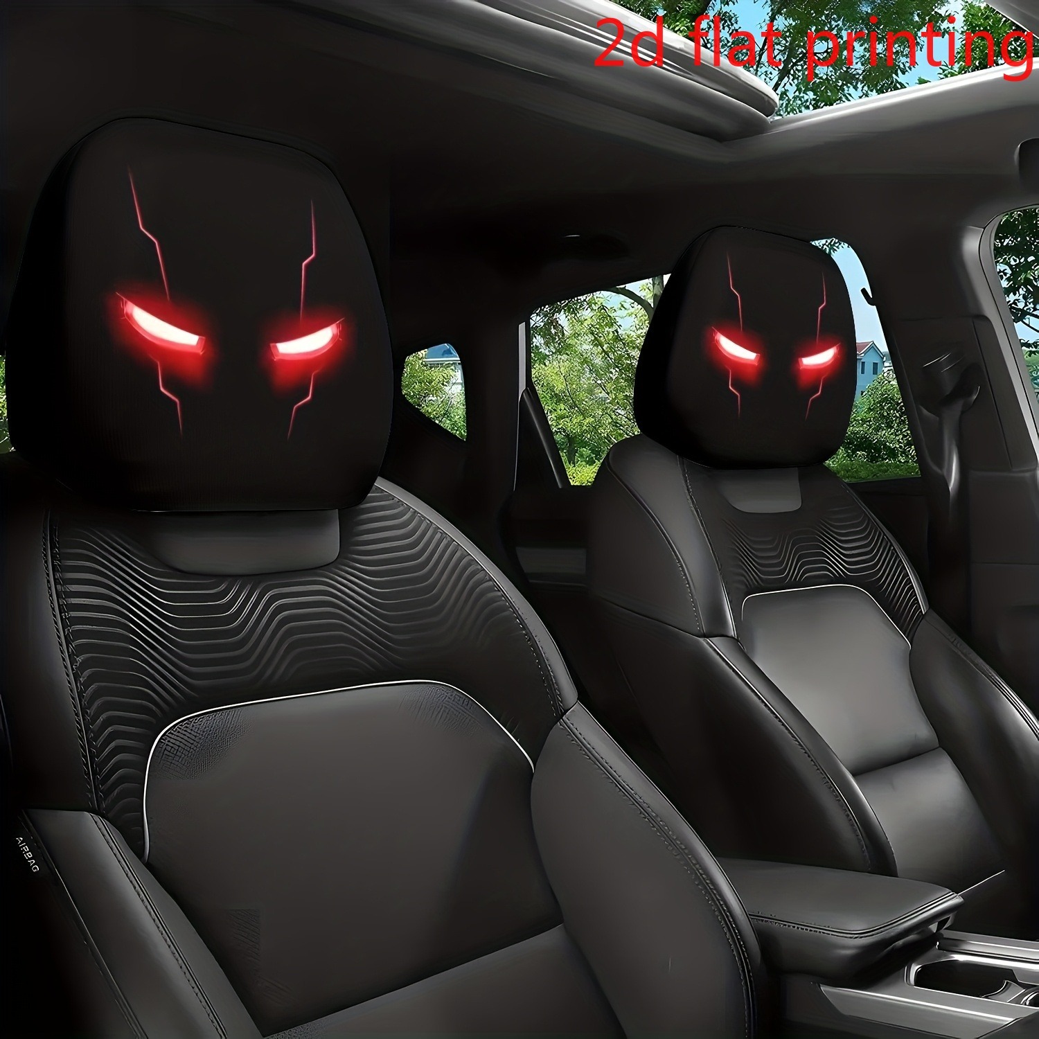 TEMU 2pcs Car Seat Cover Set, 2d Flat Double-sided Print, High-elasticity Stretchable, Cyber Red Light Mecha Eye Pattern, Cool And Edgy Car Interior