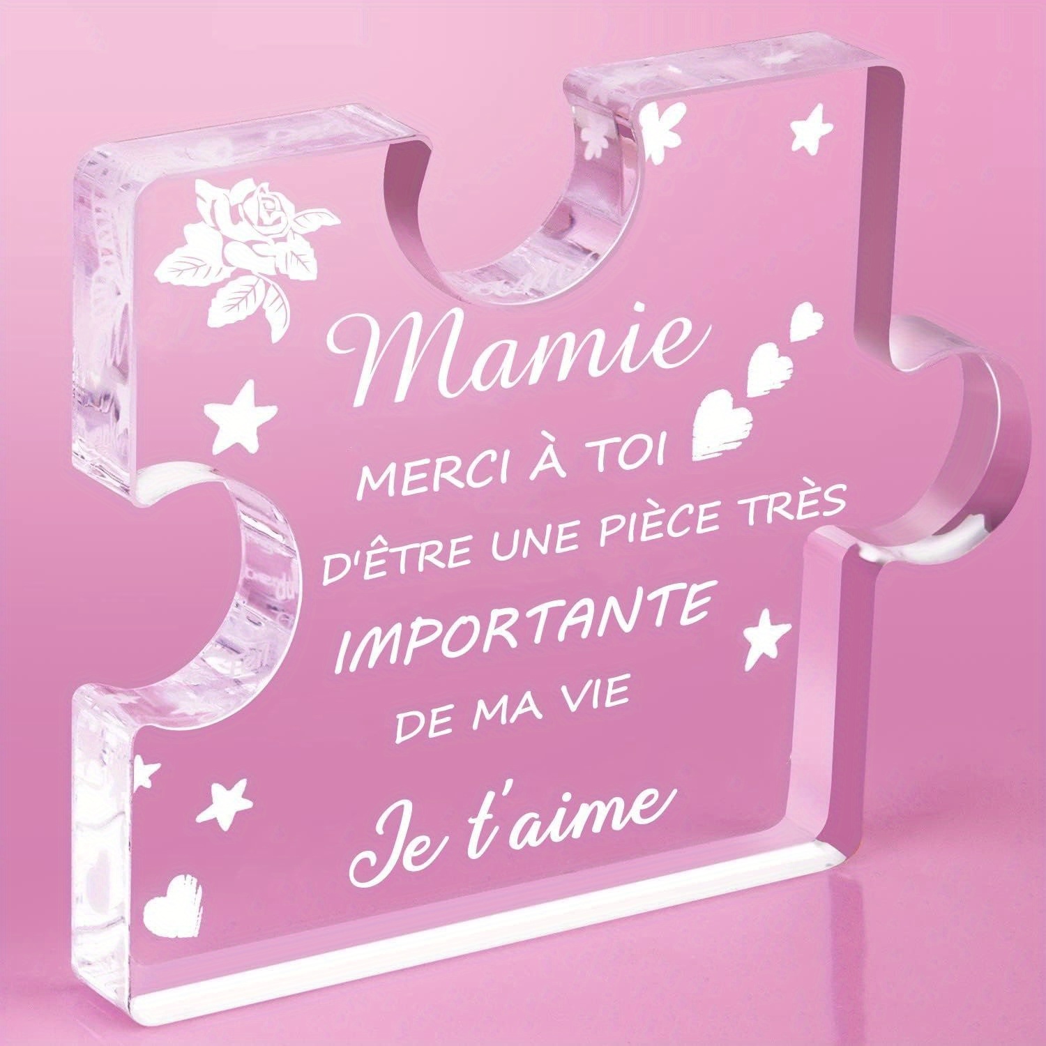 TEMU en Acrylique Gravé Plat 2D pour - Design Floral et Étoilé Contemporain avec Français, Décoration de Table Haut de Gamme pour des Mères,