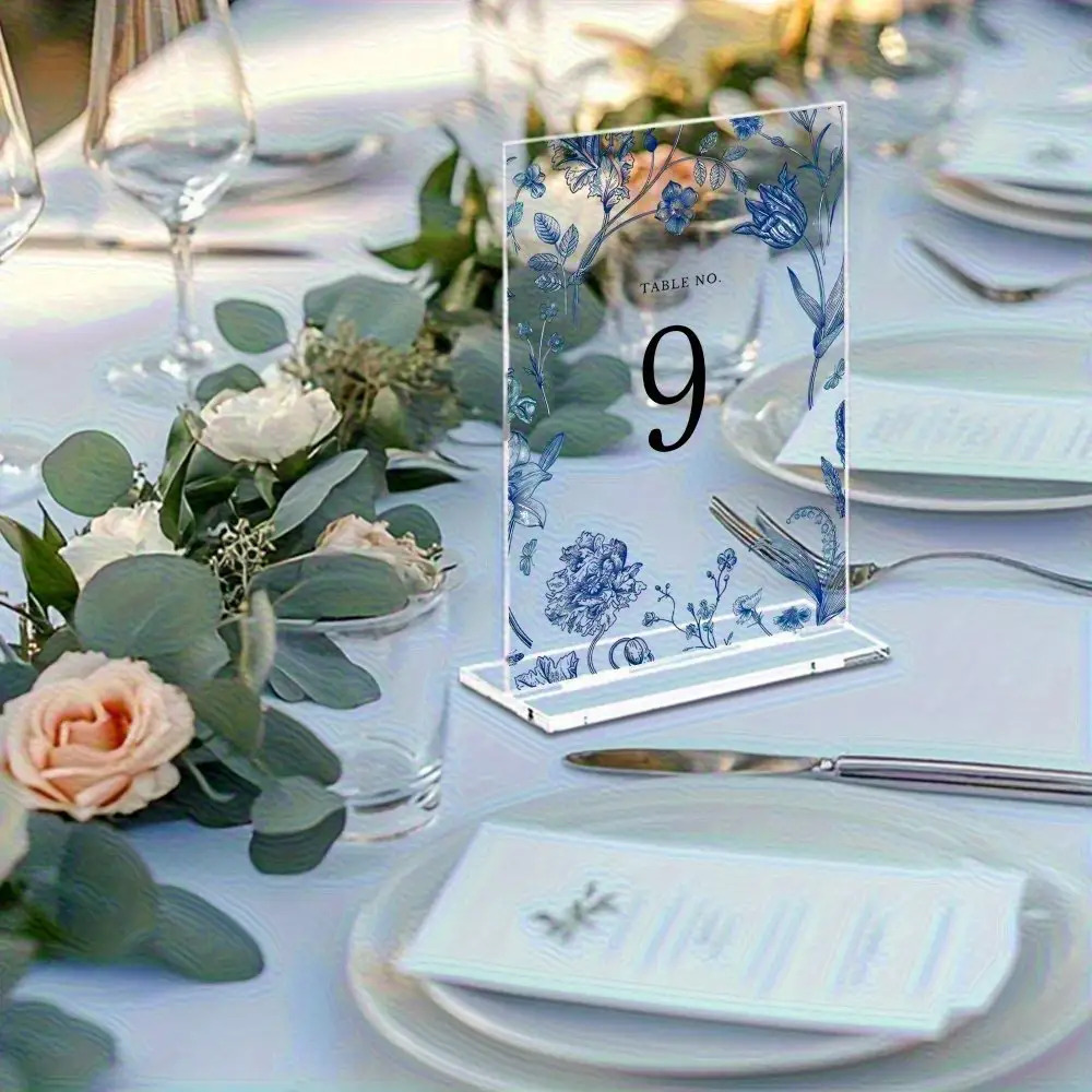 Hochzeitstischnummern Aus Acryl – Spiegelnd, Golden Mit Ständer, Set 1-15