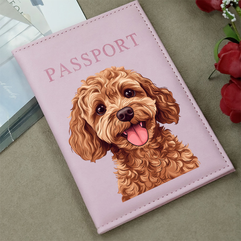 TEMU 1pc Passport Bag, Document Bag With Adorable Poodle Dog Print, Multi Functional Portable Travel Passport Holder, Practical Storage Bag For