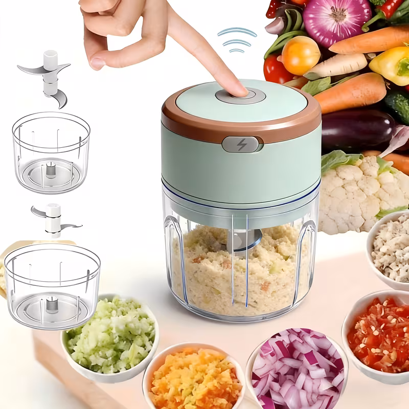 electric mini food chopper compact portable kitchen appliance electric garlic mincer and mini food processor portable mini food processor rechargeable vegetable blender lightweight design suitable for nuts peppers onions plastic material Product details 0