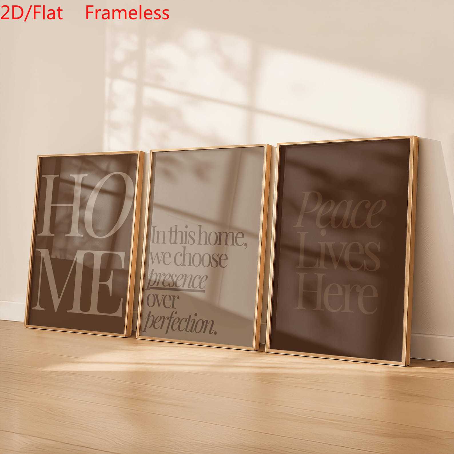 TEMU 2d Flat, 3pcs/set Minimalist Brown Wall Art Canvas Prints - Vertical Neutral Quote Posters Suitable For, Tone Decor, Warm Modern Paintings For