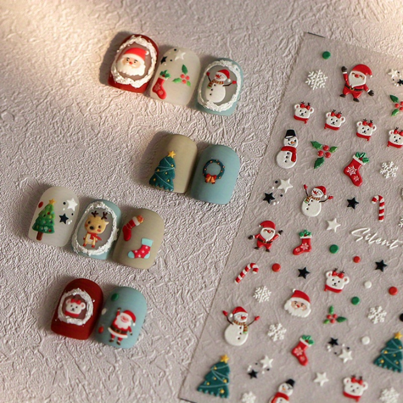 Image of 1pc Adorable Santa Claus, Snowman, And Christmas Tree Nail Art Stickers - Self-adhesive Decorations Perfect For Women's And ' Nail Art Supplies