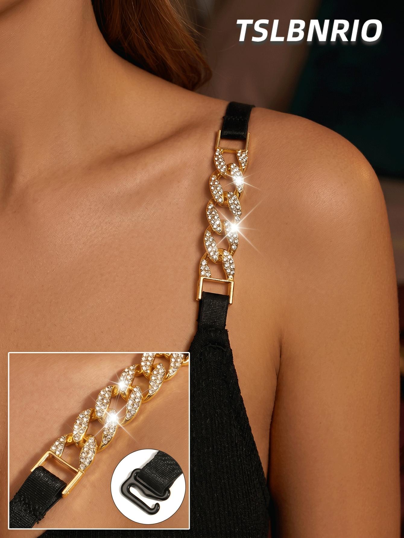 sparkling   bra straps replacement adjustable elastic jewelry shoulder chain invisible underwear straps for women off shoulder tops prom dress fashion clothing additions